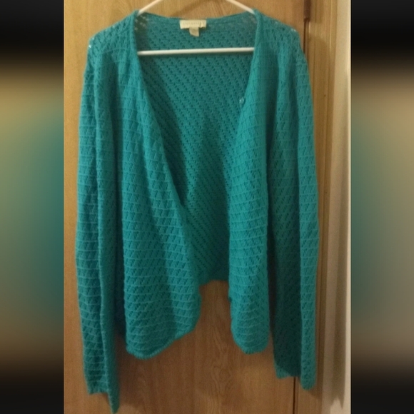 Appleseeds Women's XL Teal knit Cardigan Sweater Button Up Flaw See Description - Picture 7 of 8